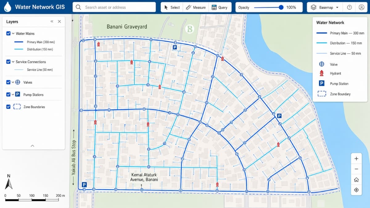 Dhaka WASA potable water utility network, Banani area